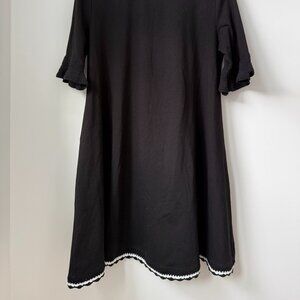 McQ (Alexander McQueen) Black Swing Dress w/ Crochet Sleeves + Scalloped Hem | L